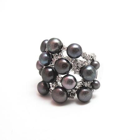Grey Freshwater Pearl Scatter Ring w/CZs - Click Image to Close